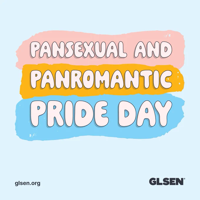 On a light blue background the text reads "Pansexual and Panromantic Pride Day". The text is highlighted with pink, yellow, and blue.
