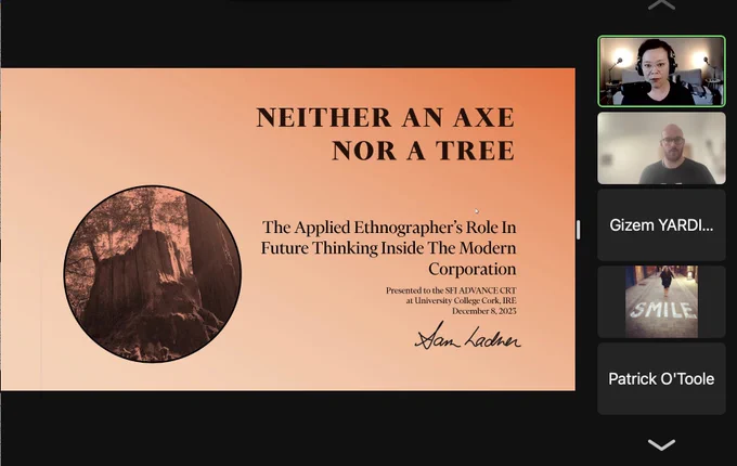 Screenshot of the seminar series with Dr Sam Ladner