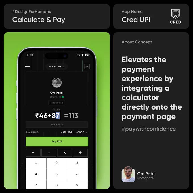 Bento cards for a concept design of a Calculator integrated into the UPI payment page