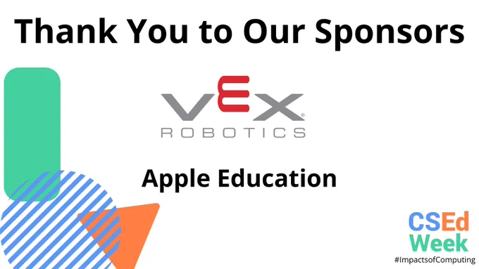 The text thank you to the sponsors sits on a white background with the logos for Vex Robotics and Apple Education 
