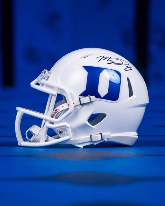 Giveaway item, Duke football mini helmet autographed by new head coach Manny Diaz.