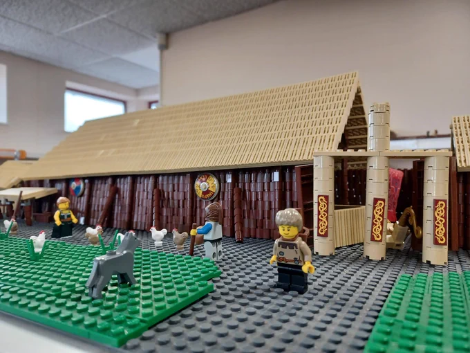 A Lego recreation of an Anglo Saxon hall.