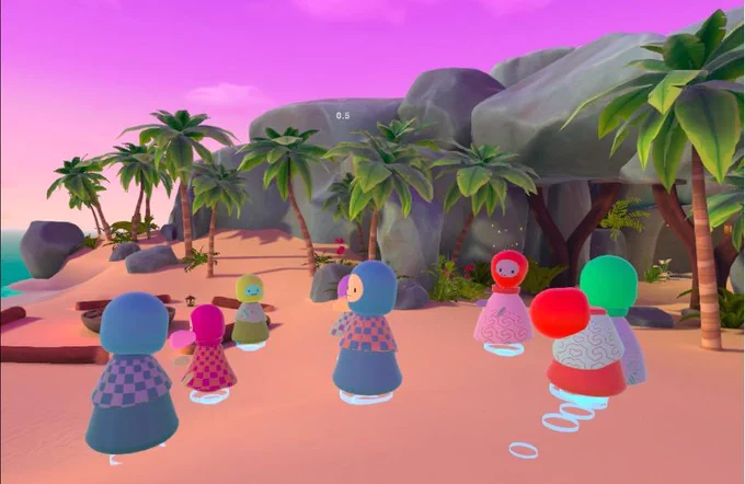 Virtual reality figures on a VR beach