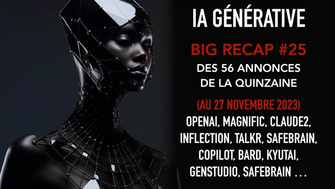 IA Générative : Le BIG Recap #25 des 56 annonces clefs de la 15aine (au 27 Nov 2023) : Claude2, Magnific, Talkr, Muzavir, Notion, Copilot, Safebrain...

Malgré une crise chez OpenAI digne de Dallas, les acteurs de l'IA générative ont continué de multiplier les annonces et les innovations :

https://www.linkedin.com/feed/update/urn:li:linkedInArticle:7134775558466363392/

🤯 OpenAI a vécu une semaine de folie

😶 Q* : Beaucoup de rumeurs autour du nouveau modèle d'IA d'OpenAI

🚀 Mon coup de coeur de la semaine, c'est SafeBrain

🧑✈️ Un recap des annonces lors de la conférence Microsoft Ignite

👨🏻 L'IA générative va révolutionner la formation

🤖 X.AI / Twitter s'apprêterait à lancer Grok

🦈 Microsoft lance son petit LLM Orca-2

🍿 Bard vient de lancer le résumé de video YouTube en texte

🔥 Anthropic annonce le lancement de Claude 2.1

🤩 La conférence Ai-Pulse de Scaleway était THE place to be à Paris

📝 Notion développe son IA avec un assistant pour mieux exploiter vos notes

🤖 