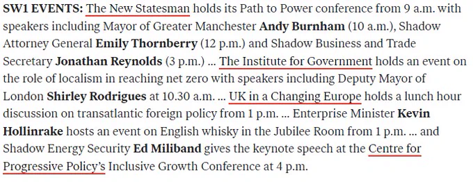 An extract from London Playbook from Politico which says "The Institute for Government holds an event on the role of localism in reaching net zero with speaker including Deputy Mayor of London Shirley Rodrigues at 10.30am"