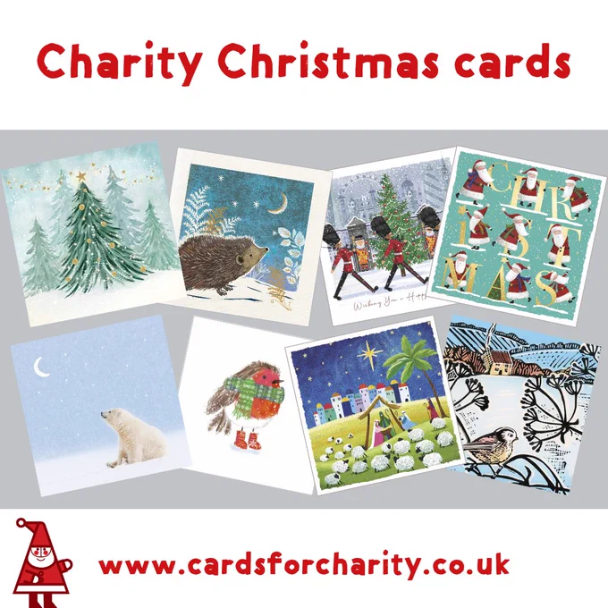 Charity Christmas cards at www.cardsforcharity.co.uk. Image of eight different charity Christmas cards. 