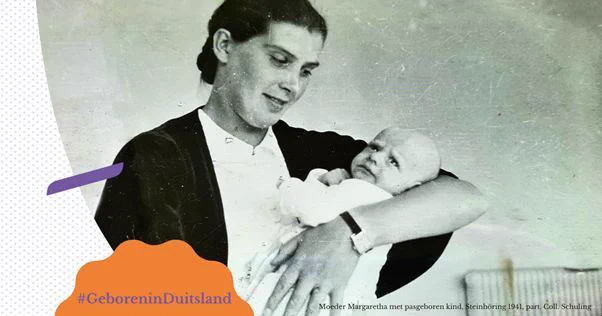 Moeder Margaretha met baby in Steinhöring, Duitsland 1941; Coll. Schuling 
