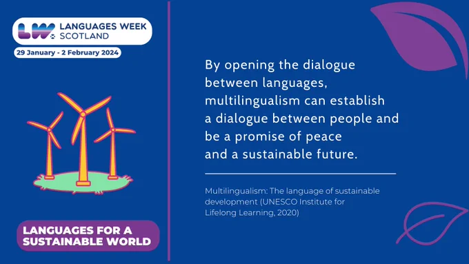By opening the dialogue between languages, 
multilingualism can establish a dialogue between people and be a promise of peace and a sustainable future. From Multilingualism: The language of sustainable development (UNESCO Institute for Lifelong Learning, 2020) 