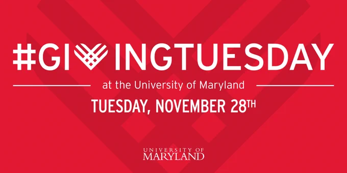 Red graphic promoting #GivingTuesday at the University of Maryland - Tuesday, November 28th