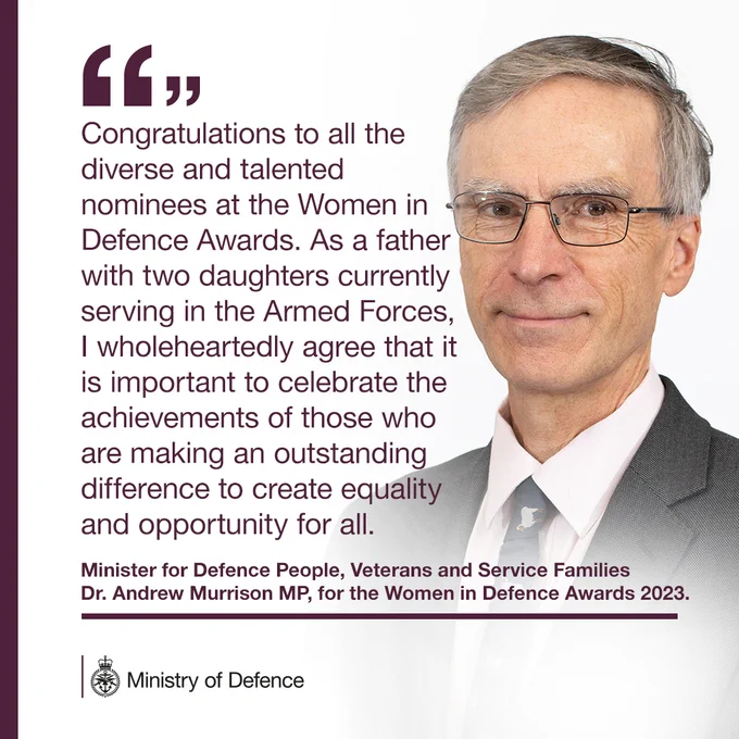 Image of Minister Dr. Andrew Murrison congratulating the nominees at the Women in Defence Awards.