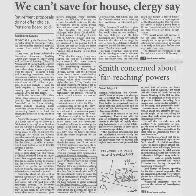 The front cover of a newspaper. The headline reads: "We can't save for a house, clergy say."