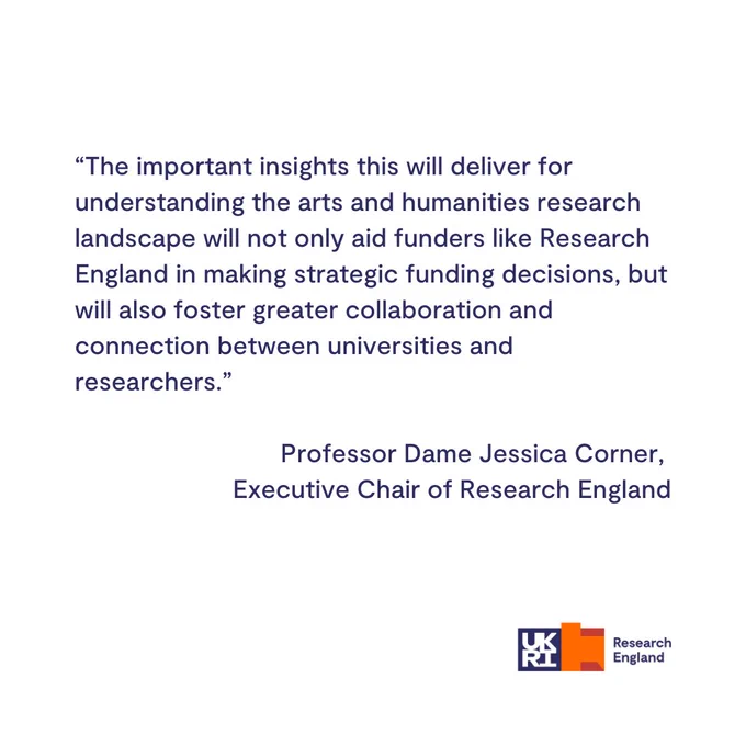 Professor Dame Jessica Corner, Executive Chair of Research England, said: 

“The important insights this will deliver for understanding the arts and humanities research landscape will not only aid funders like Research England in making strategic funding decisions, but will also foster greater collaboration and connection between universities and researchers.”  