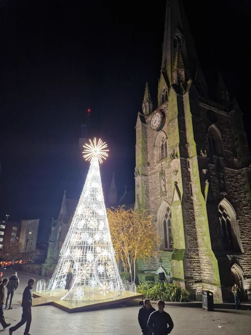 Church and Christmas tree in Brum city centre