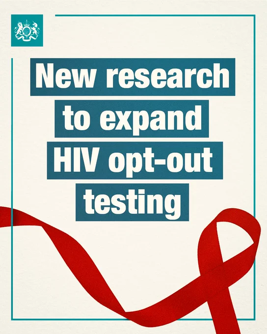 A graphic featuring a red ribbon and the text new research to expand HIV opt-out testing.
