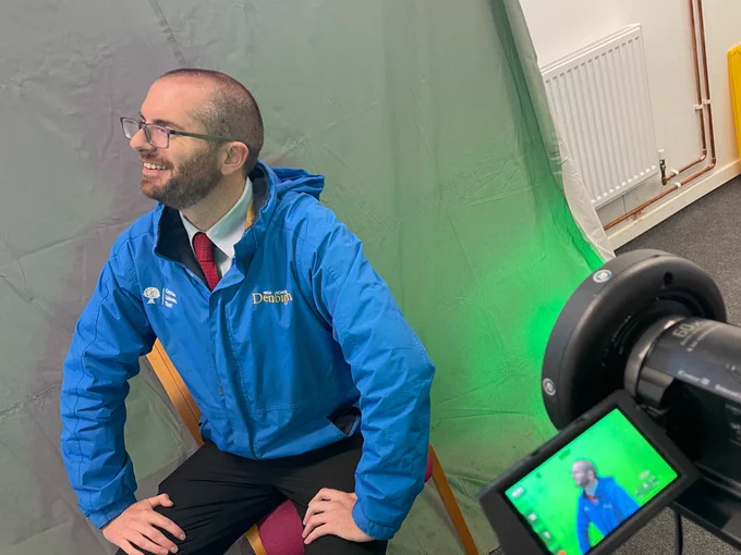 Staff at Denbigh High being filmed for a virtual advent calendar.