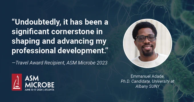 Graphic with text: "Undoubtedly, it has been a significant cornerstone in shaping and advancing my professional development." A picture of Emmanuel Adade is to the right of the text.

