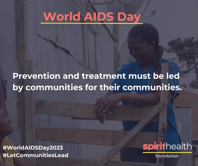 Image of a health community worker with the text - Prevention and treatment must be led by communities for their communities. 
