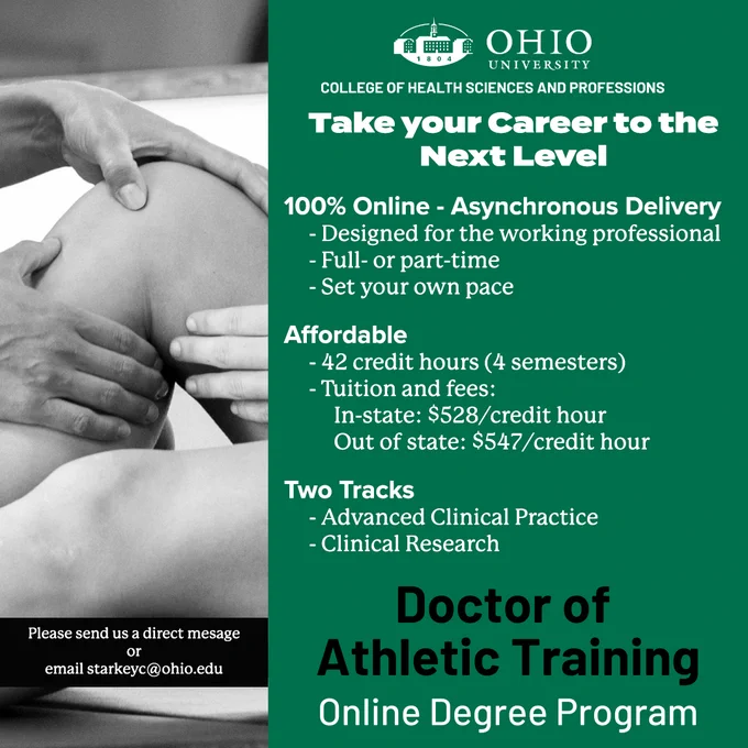 Ohio University's 100% online doctor of athletic training (DAT) program. Spring 2024 semester applications.