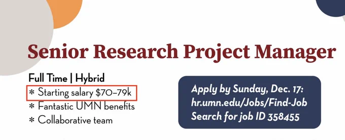 Senior research project manager: starting salary $70-79k