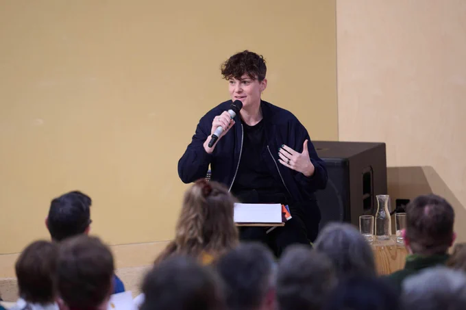 Gail McConnell reading at the event