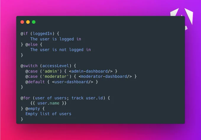 Code snippet demonstrating the implementation of built-in control flow in Angular v17.