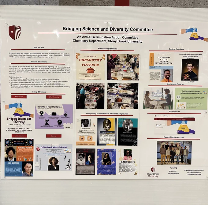 Poster showing the activities to bridge science and diversity communities, including potlucks and popularizing stories about chemists of color.
