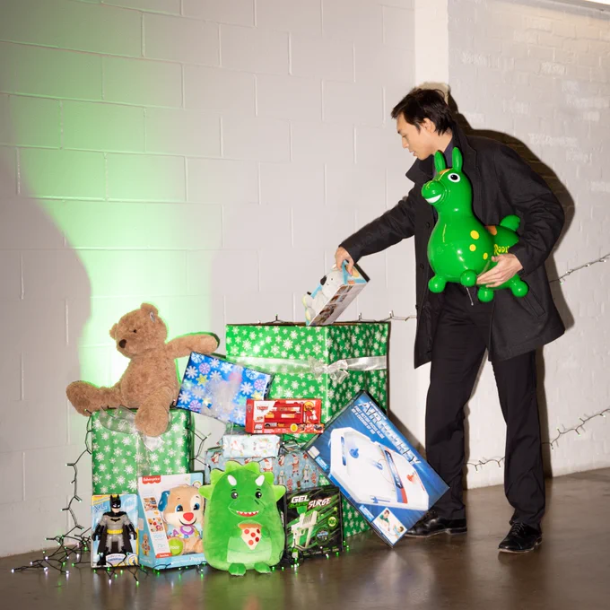 Robo dropping off toys in boxes 
