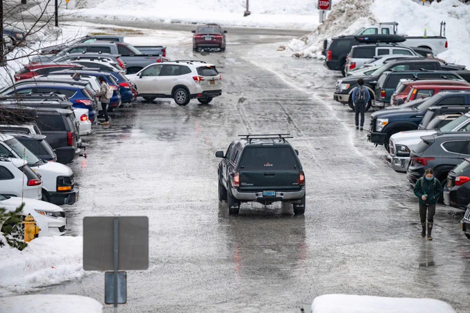 Temperatures rise in Anchorage, Alaska in late November causing slick, icy parking lots on UAA's Anchorage campus