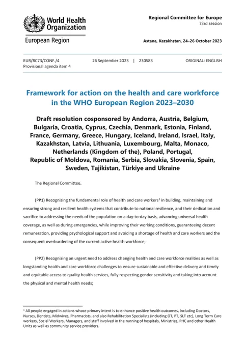 resolution to protect and support health and care workers across Europe and Central Asia