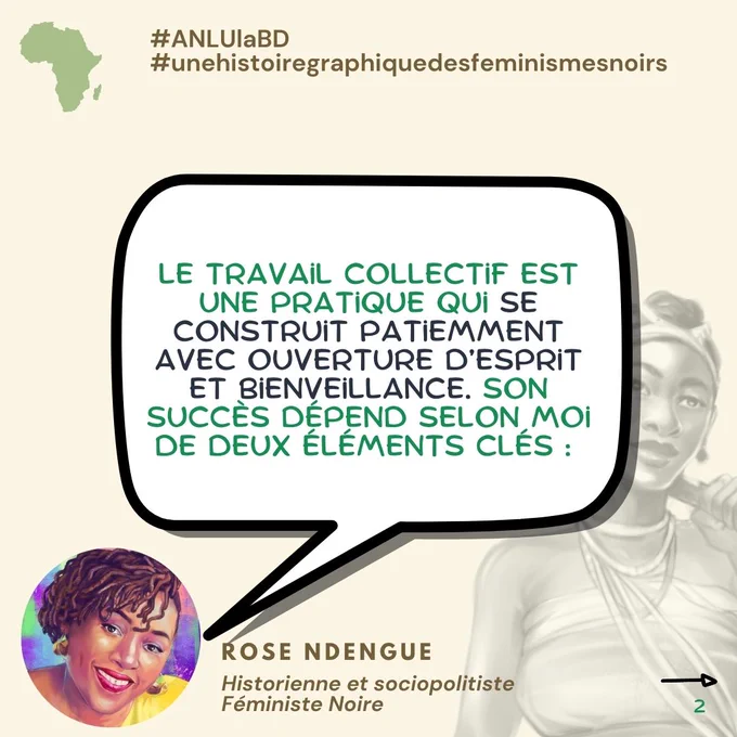 Slide 2: même décor et dans la bulle il est écrit : Le travail collectif es une pratique qui se construit patiemment et avec ouverture d'esprit et bienveillance. Son succès dépend selon moi de deux éléments clés: