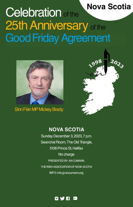 Poster announcing Sinn Féin MP Mickey Brady's visit to Halifax.