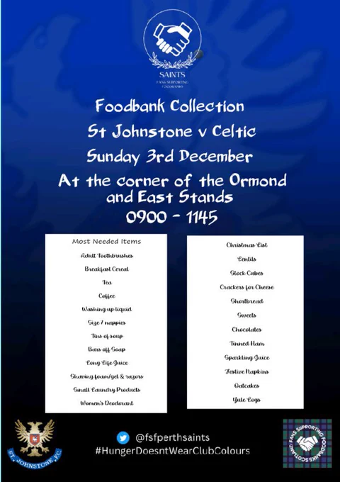Foodbank collection outside The Saints Shop from 9am - 11.45am. Sunday, 3rd December.