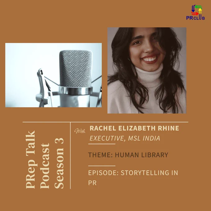 PRep Talk Podcast Season 3- A podcast devoted solely to PR lessons.

Why tell a story? The power of storytelling extends beyond the books and films we see. Why is Taylor Swift breaking records, why is she the most popular female music artist currently, the answer is because of the power of storytelling. How does she do that?
 
Curious much? Tune in to our Podcast to explore more. 

Rachel Rhine Elizabeth, Executive MSL India, joins us in this episode to reveal the secrets of public relations through the perspective of storytelling.

So, whether you're listening on your commute, at the gym, or the end of the day, ready to be inspired, informed, and equipped with the knowledge you need to make sound decisions in your PR career.
