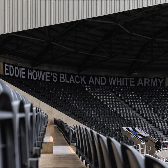 Inside St. James' Park - 'Eddie Howe's black and white army' banner. 