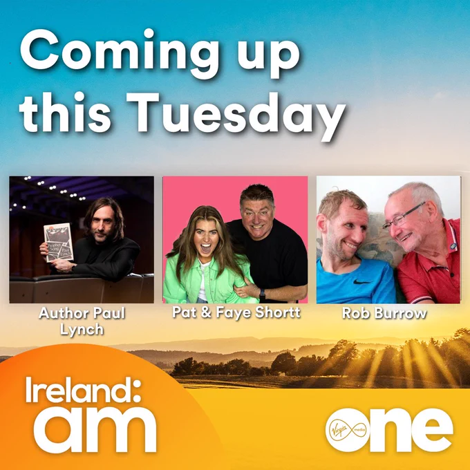Coming up tomorrow:

📚We speak to Booker Prize winner @paullynchwriter.

🎭 Pat & Faye Shortt pop in to tell us about their ongoing tour!

🏈Former english Rugby player @Rob7Burrow and his dad @burrow_geoff join us to discuss his MND diagnosis.

#IrelandAM