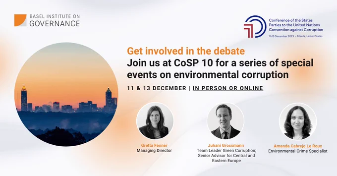 Image promoting events at the CoSP10 conference related to environmental corruption