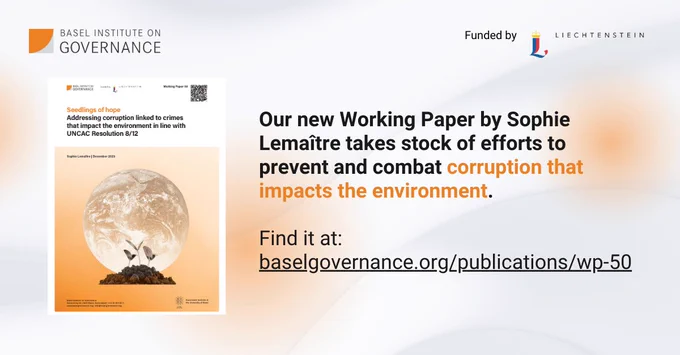 Image of new Working Paper on preventing and combating corruption that impacts the environment.