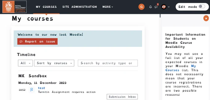 Moodle landing page displaying the OpenDyslexia font