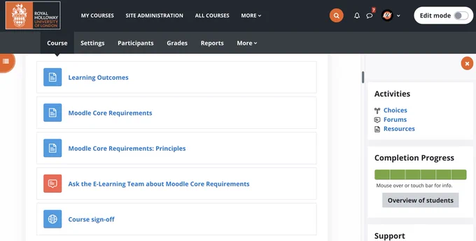 Moodle course page displaying the reduced spacing between activities