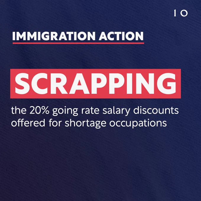 Immigration action. Scrapping the 20% going rate salary discounts offered for shortage occupations. 