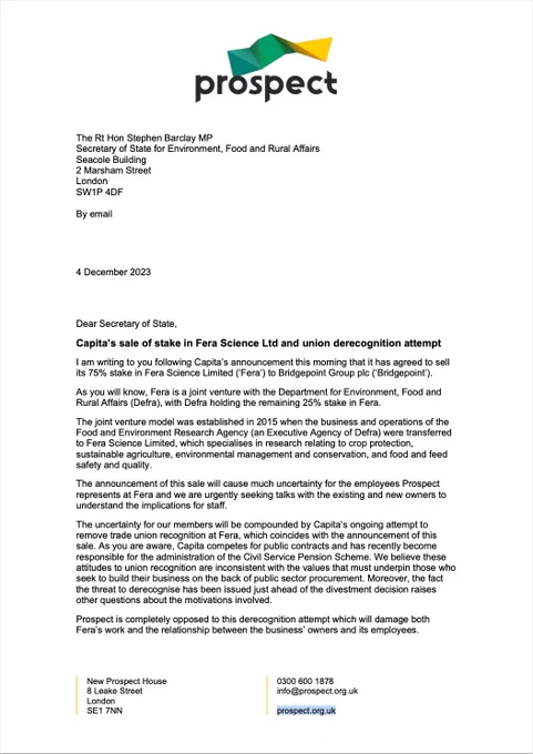 Prospect's letter to the environment secretary, page 1