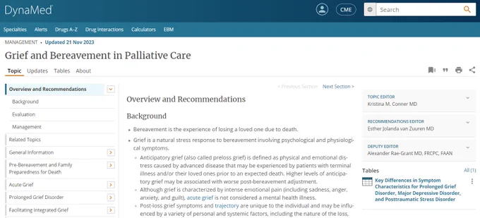 DynaMed for information on Grief and Bereavement 