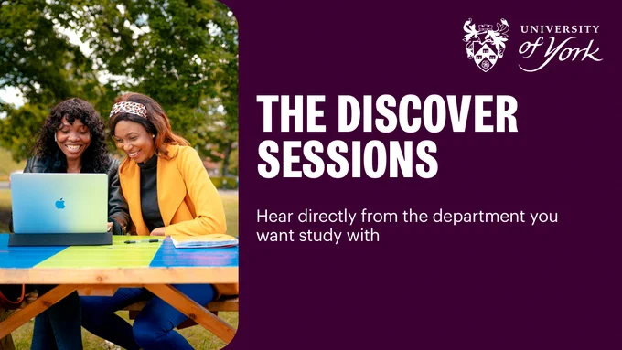 Text reads: ?The discover sessions, hear directly from the department you want to study with