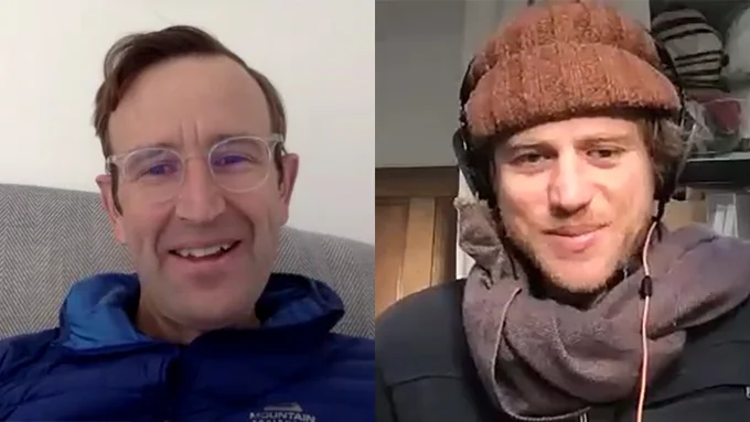 Screenshot of Johnny Flynn and Robert Macfarlane during Matthew's interview with them.