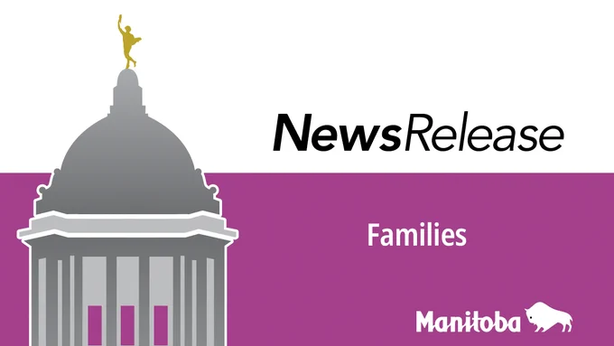 Graphic of the Manitoba Legislative Building. Caption: News Release Families
