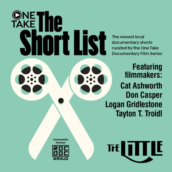 The newest local documentary short films curated by the One Take Documentary Film Series. Featuring films from Cat Ashworth, Don Casper, Logan Gridlestone, and Tayton T. Troidl. 