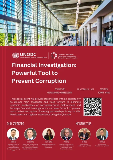 Flyer for CoSP10 Special Event on financial investigation as a powerful tool to prevent corruption.