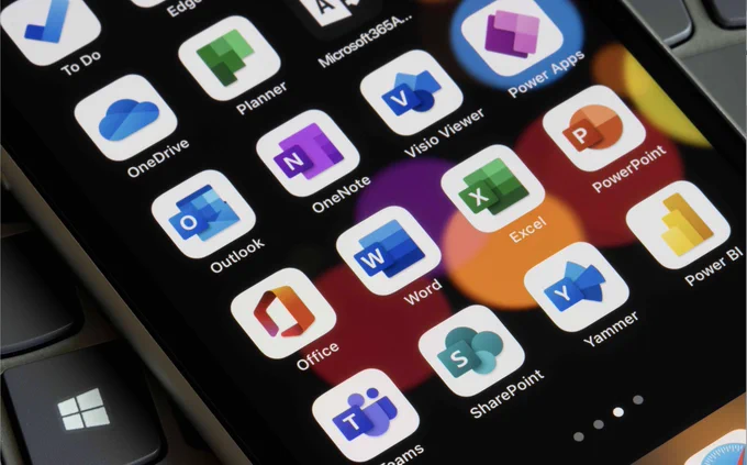 Microsoft apps displayed on a phone.