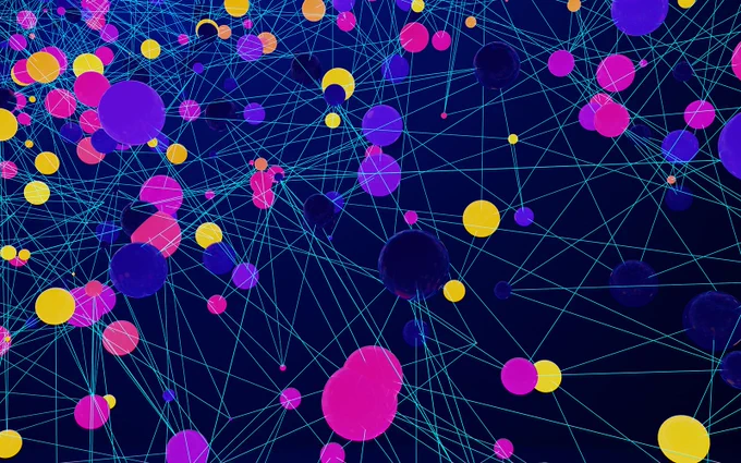 pink, yellow, blue, and purple dots connected by blue lines