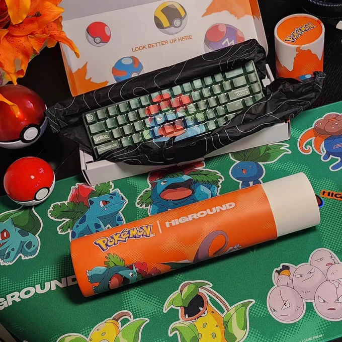 Venusaur-themed Basecamp 65 keyboard and grass-type XL mouse mat courtesy of Higround